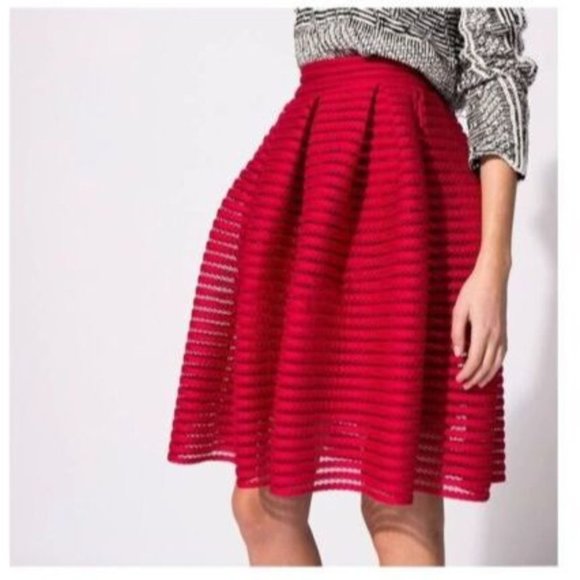 Maje Red Eyelet Trim Puffy Retro High Waist Knee Length Skirt 1 or S - Picture 16 of 16